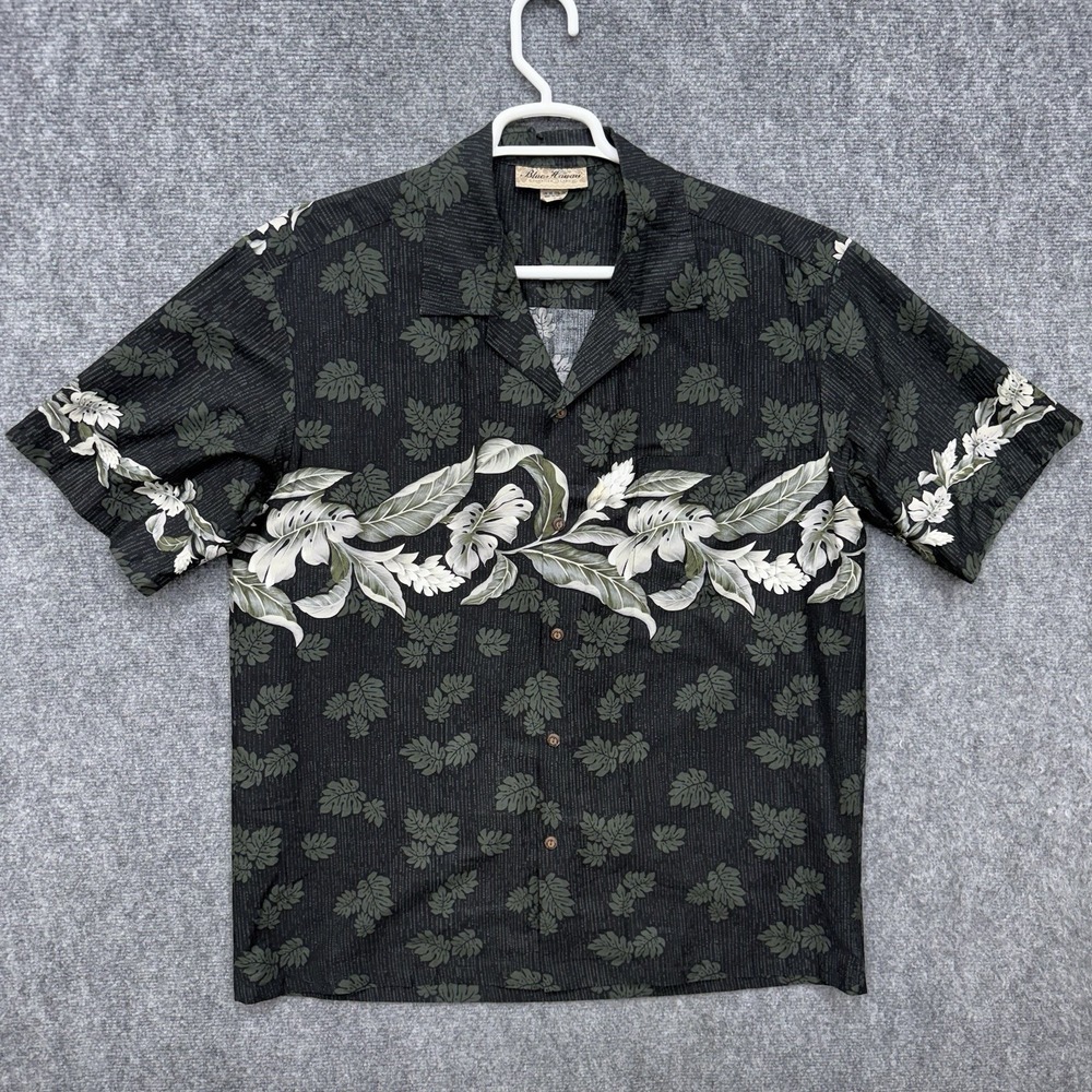 Vintage Blue Hawaii Hawaiian button up shirt mens size XL floral / black green